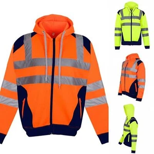 Hi Viz Vis Hochsichtbarkeit Pullover Hoodie Arbeit Kapuze Kapuzenpullover gelb orange 2 Ton - Bild 1 von 15