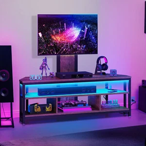 LED Corner Floor TV Stand with Mount & Power Outlets for 32/45/55/60/65/70" TVs - Picture 1 of 8