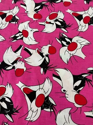 De colección 1993 Looney Tunes Sylvester Cat tela rosa Warner Brothers por yarda Foto 1 de 4