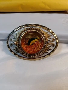 Vintage Western Style Oval Metal Belt Buckle With 3D Center Oval Natural Stone - Picture 1 of 12