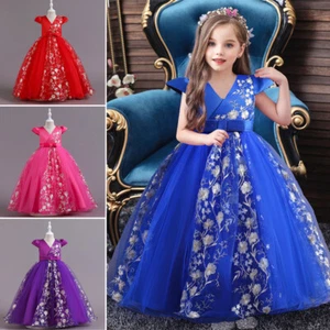 Pageant Wedding Party Girls Tulle Kids Long Maxi Dress Princess Gown Tulle 3-12Y - Picture 1 of 43