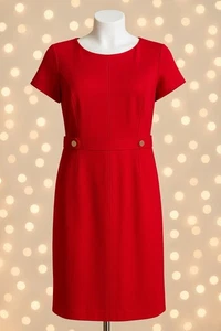 Talbots NUEVO Vestido Vaino Rojo Para Mujer 8 Cinturones Trabajo Elastizado Tejido Clásico - Imagen 1 de 10