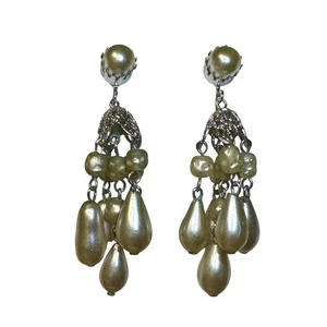 Vintage CATHE signed Chandelier faux pearl 2 1/2" drop - Picture 1 of 6