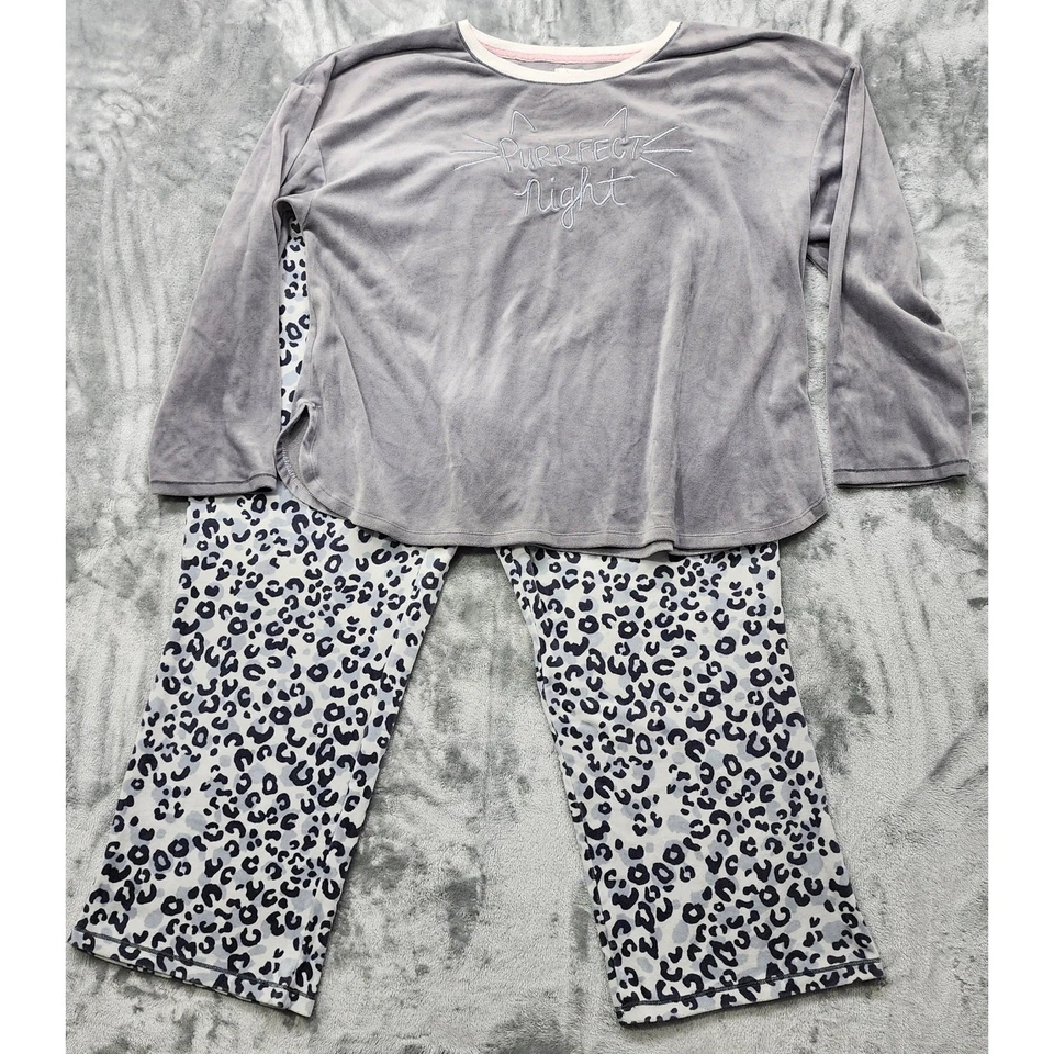 Layla пижама комплект женщин XXL (22/24) серый флис вышитый Purrfect ночь Cat - Изображение 1 из 4