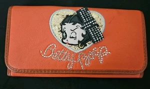 Portafoglio Betty Boop Vintage Pieghevole Arancione Strass Mix Borchie Carte Cambio Fatture - Foto 1 di 9