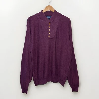 Suéter Henley de Algodón Lands End De Colección Para Hombre M Granate Hecho en EE. UU. Pescador Foto 1 de 4