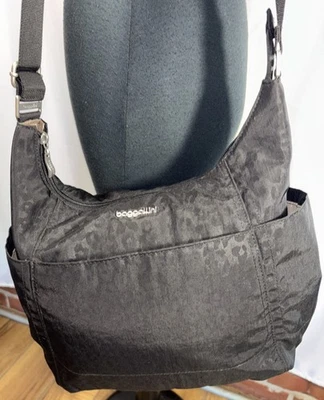 Baggallini Everyplace Crossbody Organizer Bag Purse Black Cheetah Print + Wallet - Image 1 of 4