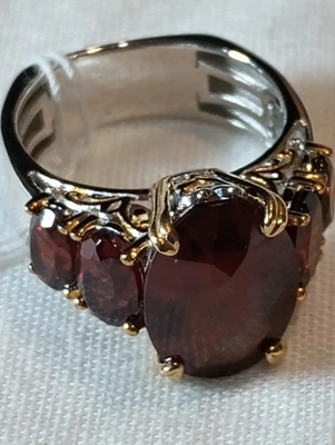 Anel de cinco pedras Gems en Vogue 9,20 ctw granada tanzaniana hessonita e almandina 925 - Imagem 1 de 4