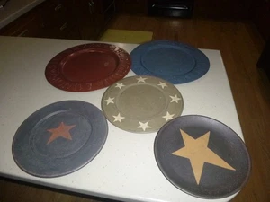 Primitive/Rustic Decorative Wooden Plates WITH/STARS 2 METAL 3 WOOD - Picture 1 of 6