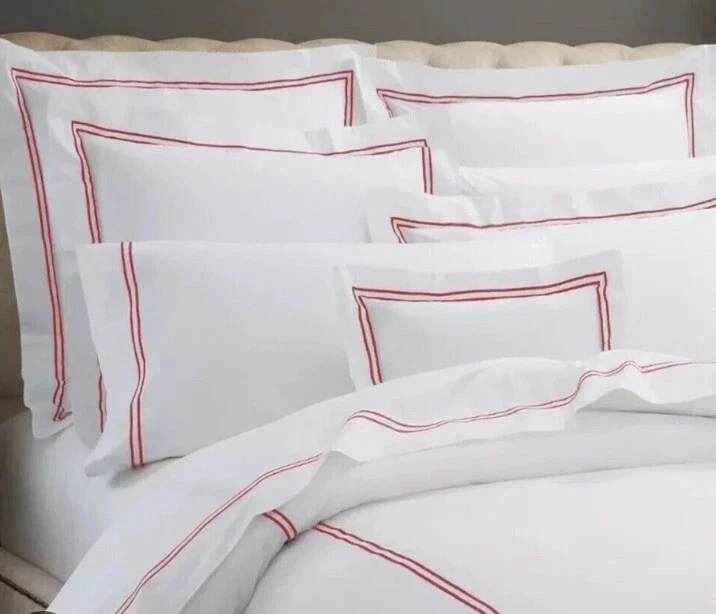 Juego de edredón Sferra Grande Hotel White King 4 piezas rayas rojas bayas algodón Italia NUEVO Foto 1 de 4