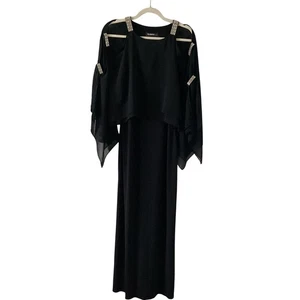 Glamour Nights schwarzes Abendkleid Strass Träger Cape Ärmel festliches Kleid 8 - Bild 1 von 7