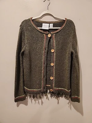 Michael Simon Women's Olive Green Cardigan Small Boho Fringe - Image 1 of 4