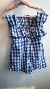 Entro Brand Blue and White Gingam Romper Size Small - Picture 1 of 7