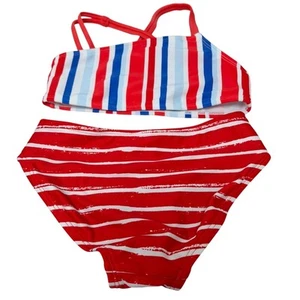 NWT New Cat & Jack Girls Small 2PC USA Red Blue Stripe Bikini Swim Suit Swimsuit - Picture 1 of 4