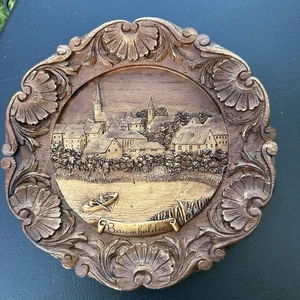 Vintage Baumholder Germany Carved Wood Wall Hanging Plate Art Decor - Picture 1 of 4