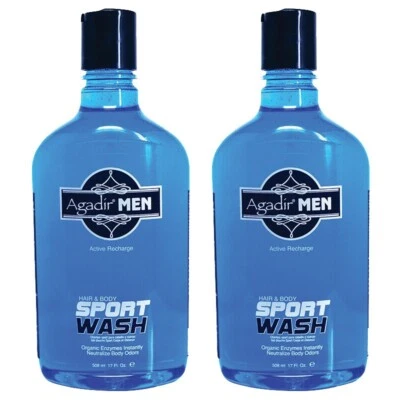 2 BOTELLAS AGADIR Hombres Recarga Activa Deporte Jabón Corporal y Cabello 17 OZ ~ NUEVO Foto 1 de 3