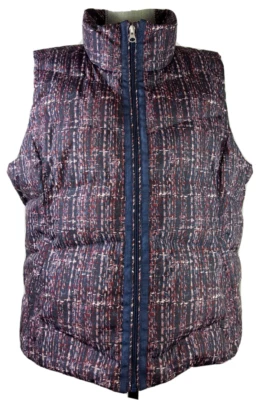 Lands End Womens Down Fill Vest Size XL Blue Geo Pattern Puffer Full Zip Goose - Image 1 of 4