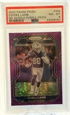 2020 Panini Prizm Football CEEDEE LAMB RC NO HUDDLE PURPLE /35 PSA 8