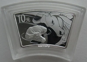 China 2009 Lunar Zodiac Ox Year Fan-shaped Silver Coin 1oz 10 Yuan COA - Picture 1 of 4