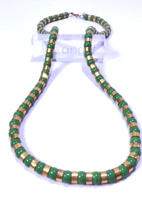 Lee Angel Women's Glass Bead Green Gold Bead Gold Spacer Long Necklace - Picture 1 of 7