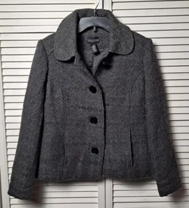 Chaqueta para mujer Dialogue (S) gris tweed cuello redondo ancho 4 botones forrada en muy buen estado - Imagen 1 de 3