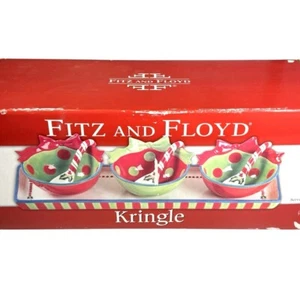 Fitz And Floyd Kringle Servierer, Weihnachten Servier Set, Süßigkeiten Schüsseln, Urlaub Tablett - Bild 1 von 9