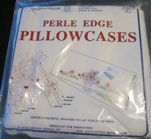 JACK DEMPSEY NEEDLE ART SET OF 2 PILLOWCASES BIRDS & BASKETS #14 - Picture 1 of 2
