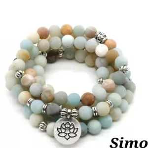 COLLANA DONNA YOGA ROSARIO BUDDISTA TIBETANO MALA 108 AMAZONITE NATURALE 0,6 CM - Imagen 1 de 2
