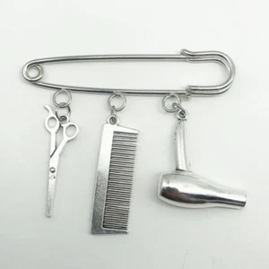 Hair Stylist Essential Hair Dryer Scissors Comb Decorative Brooch - Picture 1 of 3