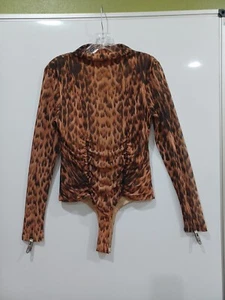 Steve Madden Med Ruched Leopard Print Lined Body Suit - Picture 1 of 8
