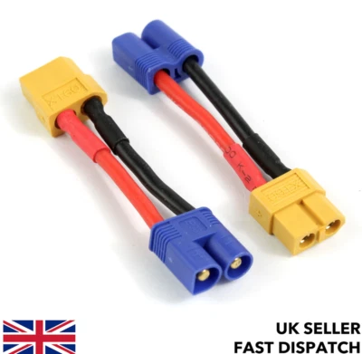 XT60 female to EC3 male (3.5mm bullet) connector lead adaptor/wire/cable 30mm - Image 1 of 4