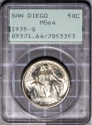 1935-S 50c Silver San Diego MS 64 New PCGS Rattler # 7053353 + Bonus - Image 1 of 2