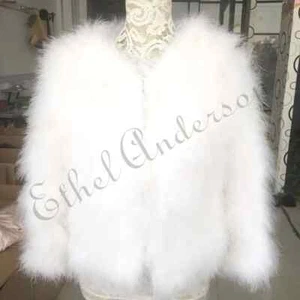 Women's Real Farm Ostrich Turkey Feather Fur Coat Funny Soft Jacket Sleeve Short - Picture 1 of 14