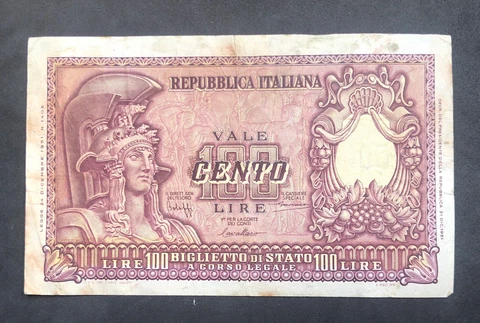 1951 Italy 100 Lire Currency Original Italian Paper Money Currency Banknote Cover