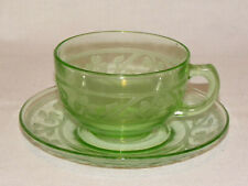 PERFECT Vintage Green Hazel Atlas "CLOVERLEAF" Cup & Saucer - 10 Avail.!!