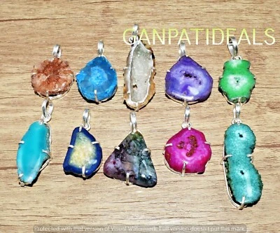¡NUEVO A GRANEL!! Lotes de 10 piezas de colgantes de belleza de piedras preciosas Druzy enchapados en plata 925 joyas Foto 1 de 4