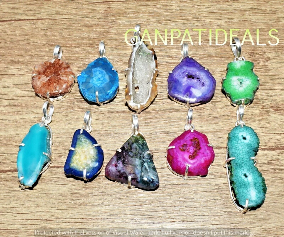 NOVO A GRANEL!! Lotes de 10 pçs de pingentes de beleza de pedras preciosas drusas folheadas a prata 925 - Imagem 1 de 4