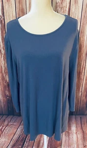 Blusa para mujer XXXL Time Tru gris mangas 3/4 cuello en U tejido suave acanalado texturizado - Imagen 1 de 11