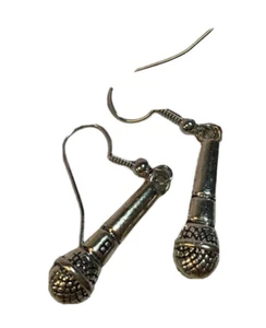 Pair of New in Sack Microphone 1" Mic Music Voice Silver Earrings Gift - Picture 1 of 4