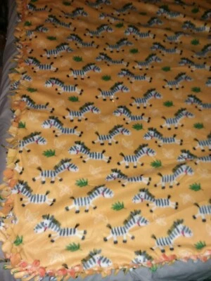 Zoo Animal Zebra Fleece Handmade Tie Blanket Oversize Throw Soft & Warm 60"X87"  - Image 1 of 3