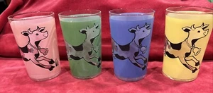 Set of 4 vintage Dancing cow milk juice Water glass tumbler - Picture 1 of 17