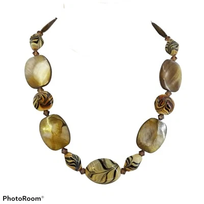 Collar de cierre de gancho con cuentas de arcilla marrón negro 18" Foto 1 de 4