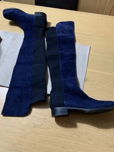 New Over The Knee Boots Navy Suede And Black Stretch Back. USA 8.5 - Picture 1 of 8