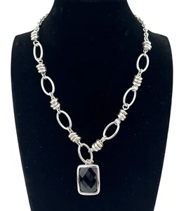 New Faceted Faux Black Onyx Necklace Silver Tone Lobster Clasp 16" - Picture 1 of 6