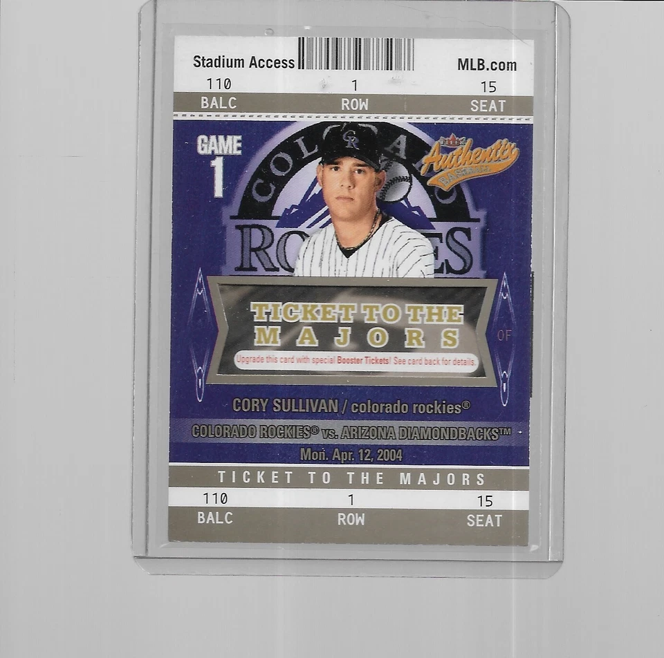 2004 FLEER AUTHENTIX BASEBALL TICKET TO THE MAJORS CORY SULLIVAN #115 (050/100) - Image 1 of 1