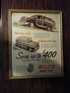 Original Willys Overland Station Wagon Sales Advertisement Framed Picture - Picture 1 of 2
