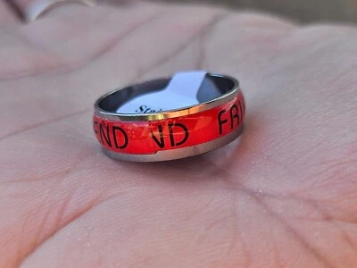 Friend Ring Orange/Silver Tone Fashion Jewelry Stainless Steel Ring Size 10 - Image 1 of 4