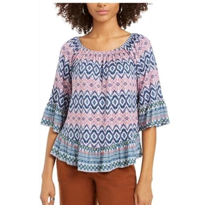 Style & Co Geometric Print Off Shoulder Bell Sleeve Top Blouse Size S NWT $50 - Picture 1 of 10