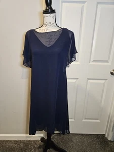 NWT Adrianna Papell Womens NAVY Chiffon Overlay Party Cocktail Dress Size S - Picture 1 of 10