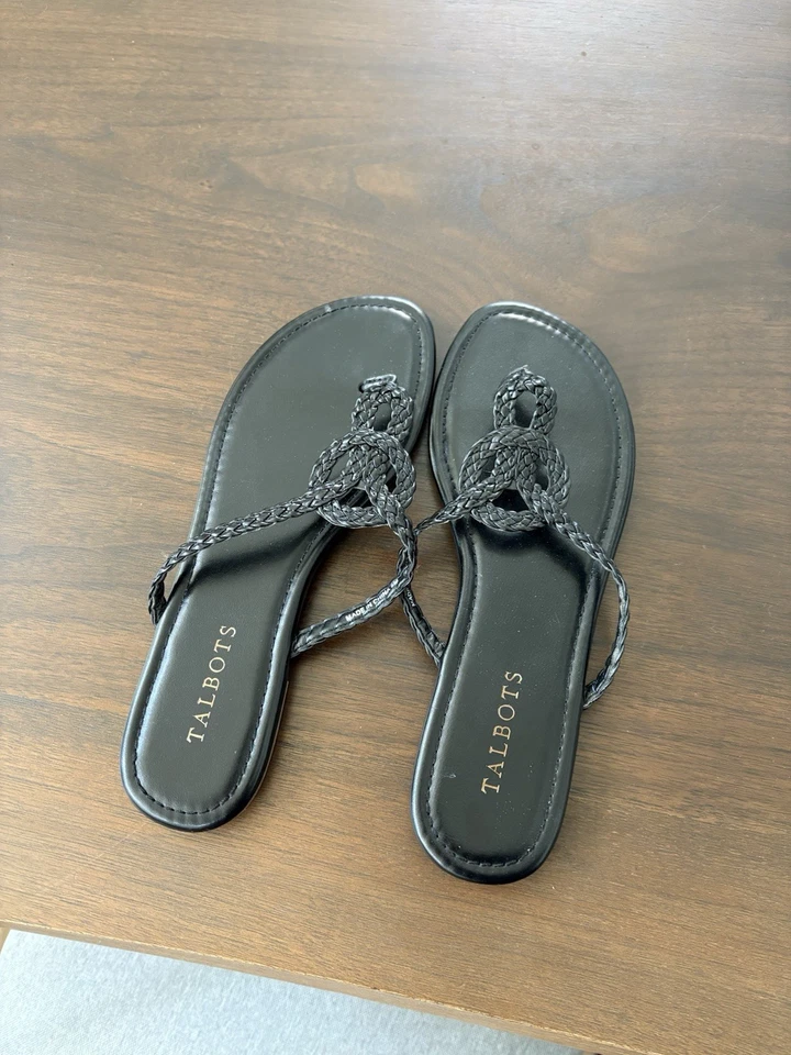 Talbots Verano Cece Trenzado Cuero Tejido NEGRAS 8 Chanclas Tanga Sandalias Foto 1 de 2